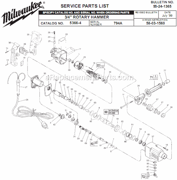 Milwaukee 5366-4 (SER 794A) Rotary Hammer Page A Diagram