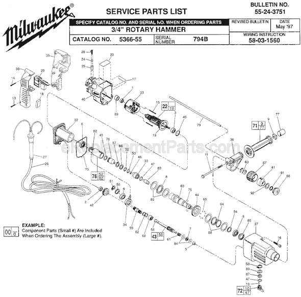 Milwaukee 5366-55 (SER 794B) Rotary Hammer Page A Diagram