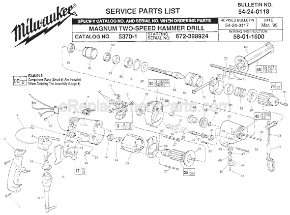 Milwaukee 5370-1 (SER 672-398924) Magnum Two-Speed Hammer Drill Page A Diagram