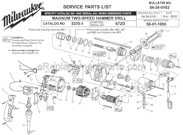 Milwaukee 5370-1 (SER 672D) Magnum Two_Speed Hammer Drill Page A Diagram