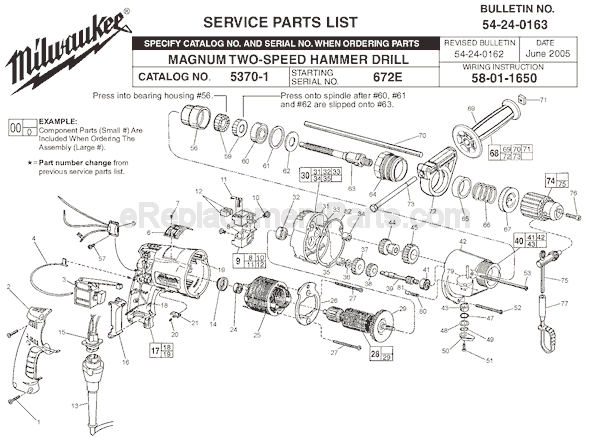 Milwaukee 5370-1 (SER 672E) Magnum Two-Speed Hammer Drill Page A Diagram
