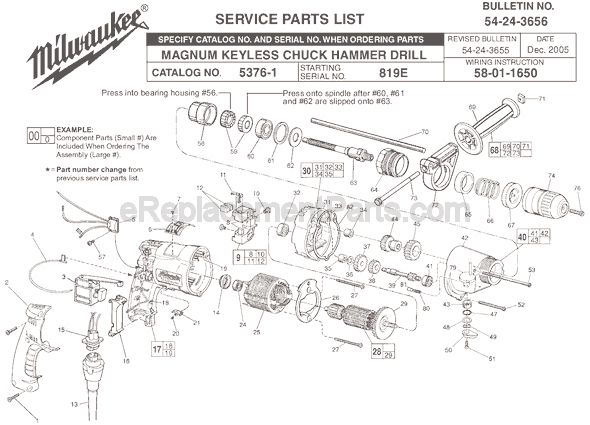 Milwaukee 5376-1 (SER 819E) Magnum Keyless Chuck Hammer Drill Page A Diagram