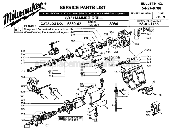 Milwaukee 5380-02 (SER 898A) Rotary Hammer Page A Diagram