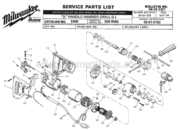 Milwaukee 5388 (SER 609-9596) Rotary Hammer Page A Diagram