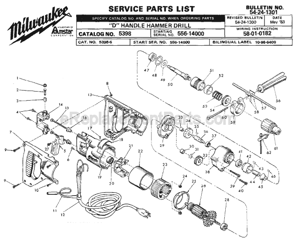 Milwaukee 5398 (SER 556-14000) Hammer Drill Page A Diagram