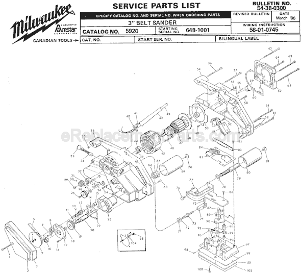Milwaukee 5920 (SER 648-1001) Sander Page A Diagram