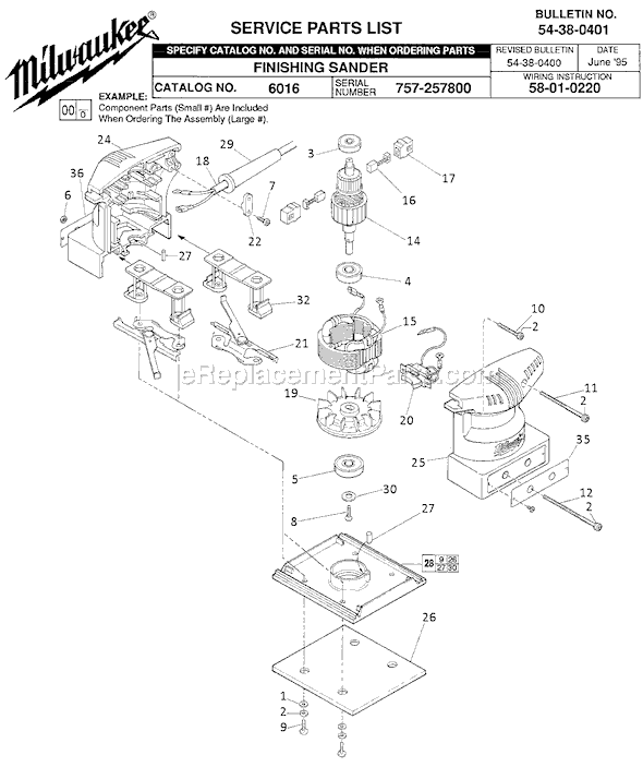 Milwaukee 6016 (SER 757-257800) Sander Page A Diagram