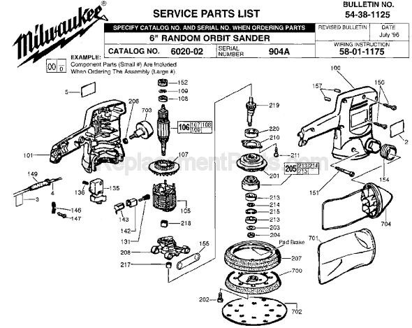 Milwaukee 6020-02 (SER 904A) Sander Page A Diagram