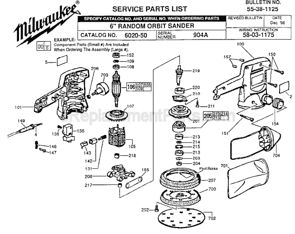 Milwaukee 6020-50 (SER 904A) Sander Page A Diagram