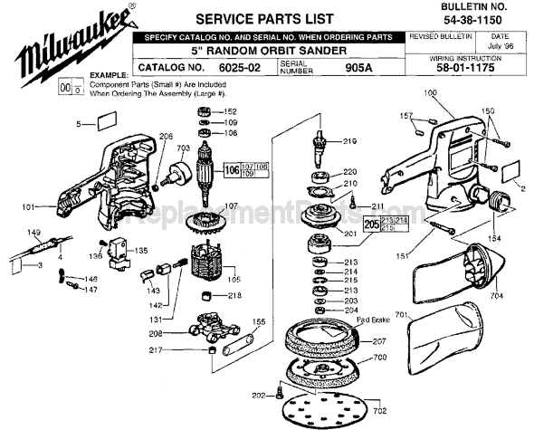 Milwaukee 6025-02 (SER 905A) Sander Page A Diagram