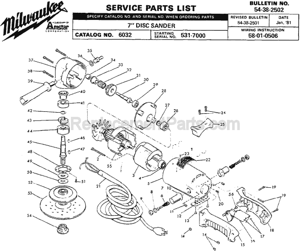 Milwaukee 6032 (SER 531-7000) Sander Page A Diagram