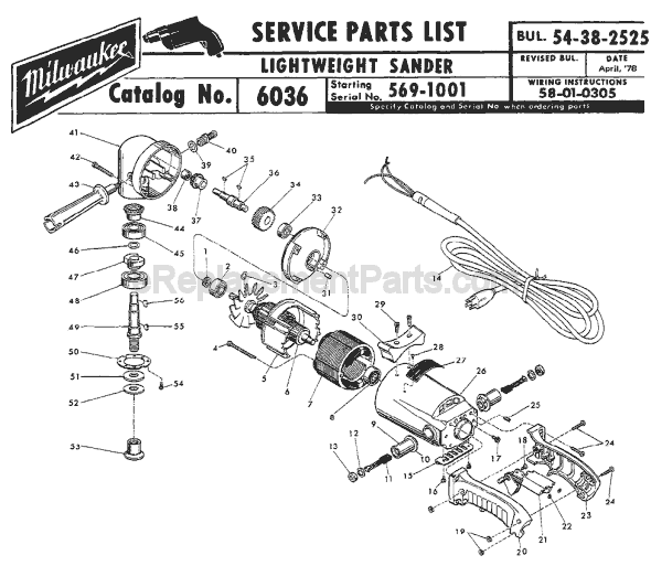 Milwaukee 6036 (SER 569-1001) Sander Page A Diagram