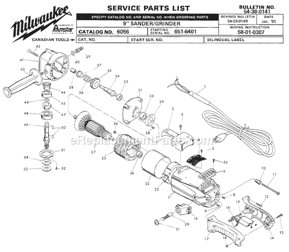 Milwaukee 6056 (SER 651-6401) 9" Sander/Grinder Page A Diagram
