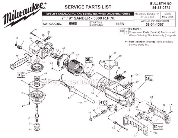 Milwaukee 6065 (SER 752B) 7"/9" 5000 R.P.M. Sander Page A Diagram