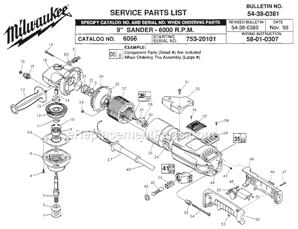 Milwaukee 6066 (SER 752B) 9" 6000 R.P.M. Sander Page A Diagram