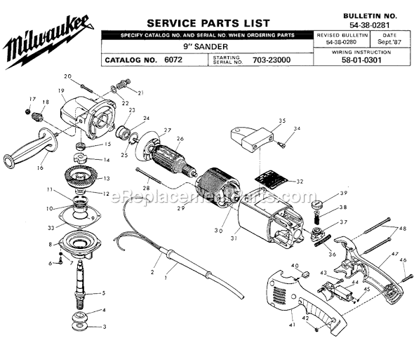 Milwaukee 6072 (SER 703-23000) 2.25 max HP, 7 in./9 in. Sander, 5000 RPM Page A Diagram