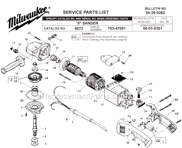 Milwaukee 6072 (SER 703-47001) 2.25 max HP, 7 in./9 in. Sander, 5000 RPM Page A Diagram