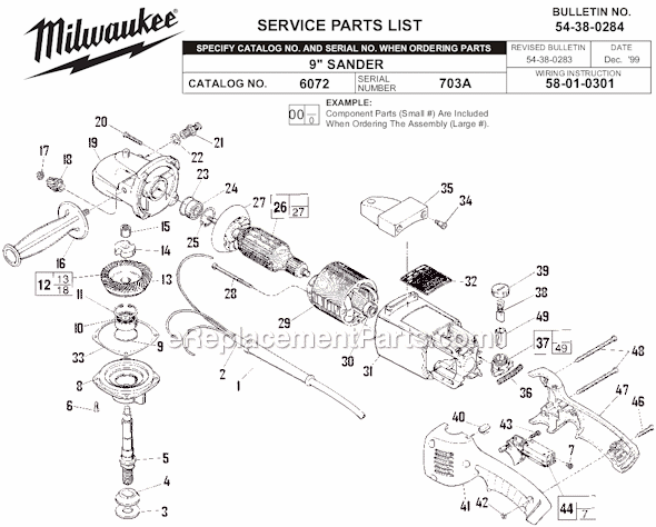 Milwaukee 6072 (SER 703A) 2.25 max HP, 7 in./9 in. Sander, 5000 RPM Page A Diagram