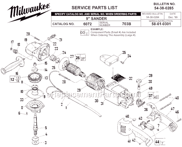 Milwaukee 6072 (SER 703B) 2.25 max HP, 7 in./9 in. Sander, 5000 RPM Page A Diagram