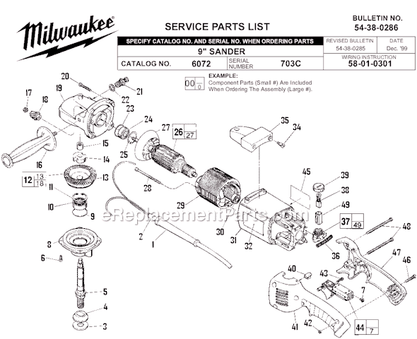 Milwaukee 6072 (SER 703C) 2.25 max HP, 7 in./9 in. Sander, 5000 RPM Page A Diagram