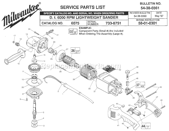 Milwaukee 6075 (SER 733-8751) D.I. 6000 R.P.M. Lightweight Sander Page A Diagram