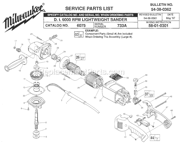 Milwaukee 6075 (SER 733A) D.I. 6000 R.P.M. Lightweight Sander Page A Diagram