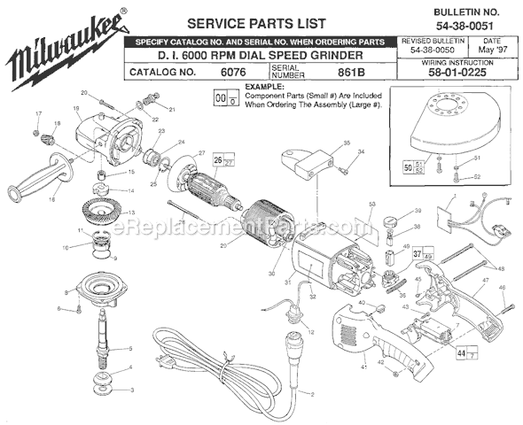 Milwaukee 6076 (SER 861B) D.I. 6000 RPM Dial Speed Grinder Page A Diagram