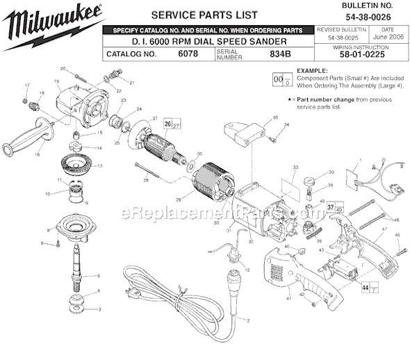Milwaukee 6078 (SER 834B) DI 6000 RPM Dial Speed Sander Page A Diagram