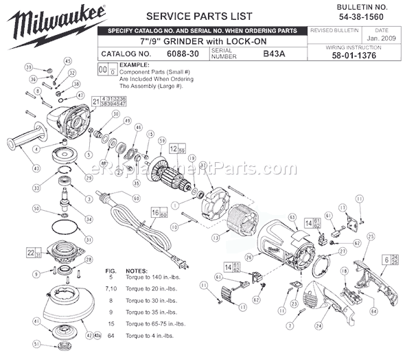 Milwaukee 6088-30 (SER B43A) Grinder Page A Diagram