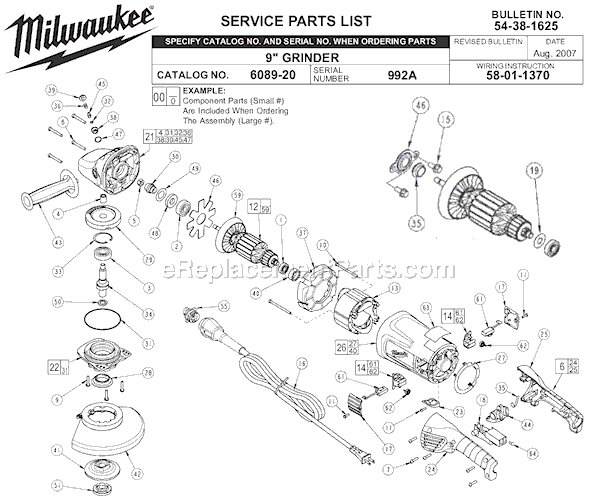 Milwaukee 6089-20 (SER 992A) Grinder Page A Diagram
