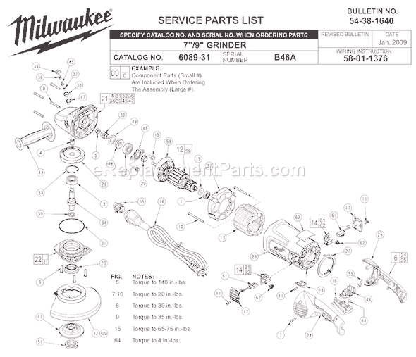 Milwaukee 6089-31 (SER B46A) Grinder Page A Diagram