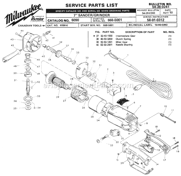Milwaukee 6090 (SER 668-5001) 7" Sander / Grinder Page A Diagram