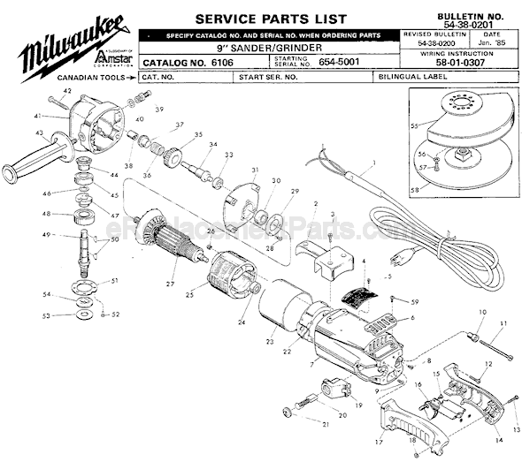 Milwaukee 6106 (SER 654-5001) Sander/Grinder Page A Diagram