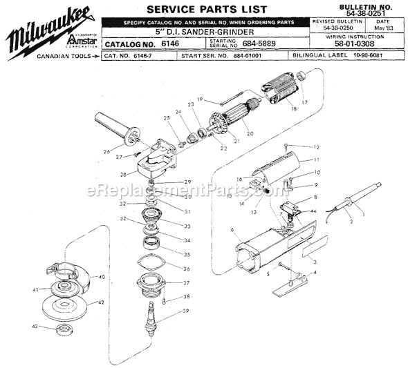 Milwaukee 6146 (SER 684-5889) 5" D.I. Sander / Grinder Page A Diagram