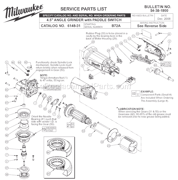 Milwaukee 6148-31 (SER B72A) Grinder Page A Diagram