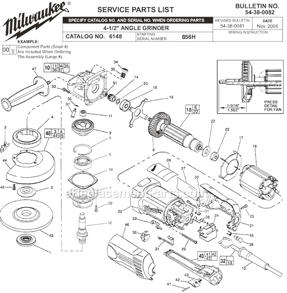 Milwaukee 6148 (SER 856H) Grinder Page A Diagram