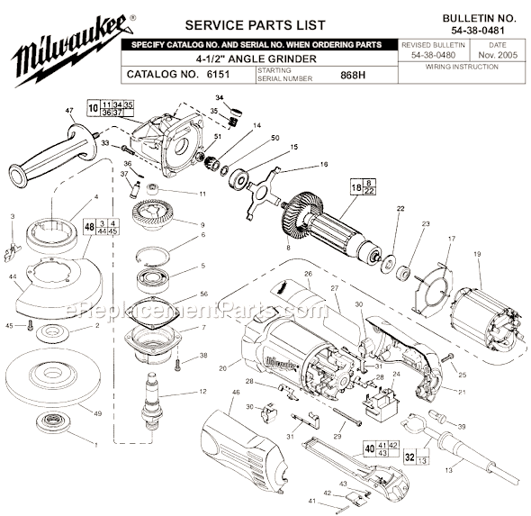 Milwaukee 6151 (SER 868H) 4-1/2 in. Magnum Sander/Grinder Page A Diagram