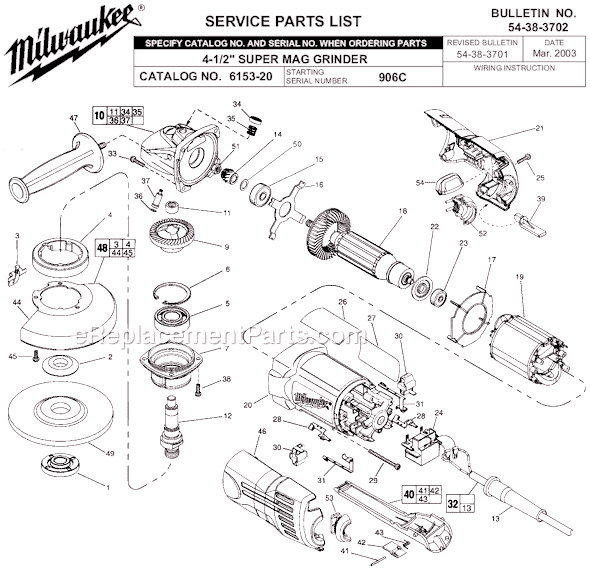 Milwaukee 6153-20 (SER 906C) 4-1/2 in. Super Magnum Sander/Grinder Page A Diagram