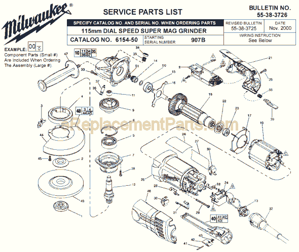 Milwaukee 6154-50 (SER 907B) Grinder Page A Diagram