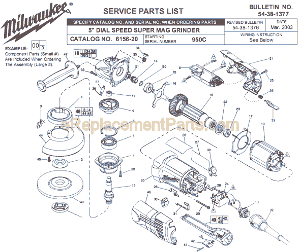 Milwaukee 6156-20 (SER 950C) Grinder Page A Diagram