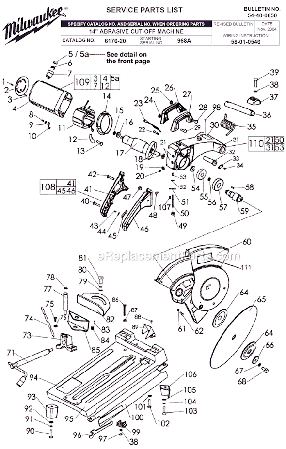 Milwaukee 6176-20 (SER 968A) 14 in. Abrasive Cut-Off Machine Page A Diagram
