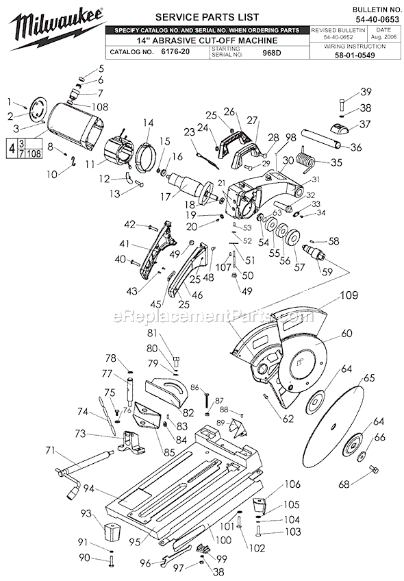 Milwaukee 6176-20 (SER 968D) 14 in. Abrasive Cut-Off Machine Page A Diagram