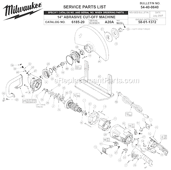 Milwaukee 6185-20 (SER A20A) 14 in. Handheld Cut-Off Machine Page A Diagram