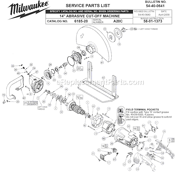 Milwaukee 6185-20 (SER A20C) 14 in. Handheld Cut-Off Machine Page A Diagram
