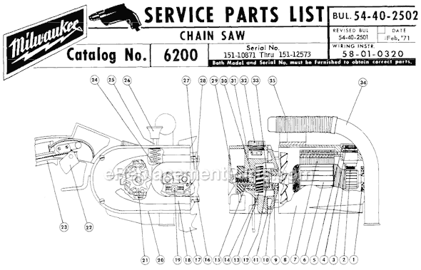 Milwaukee 6200 (SER 151-10871) Chainsaw Page A Diagram