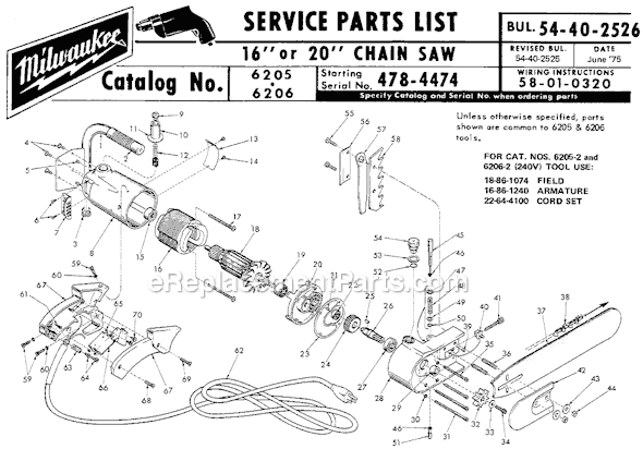Milwaukee 6205 (SER 478-4474) 16" Chainsaw Page A Diagram