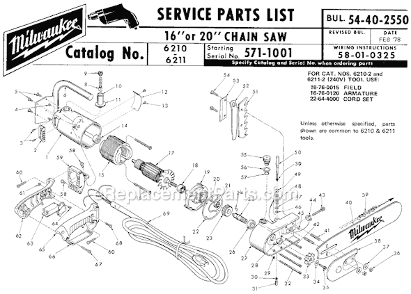 Milwaukee 6210 (SER 571-1001) 16" Chainsaw Page A Diagram