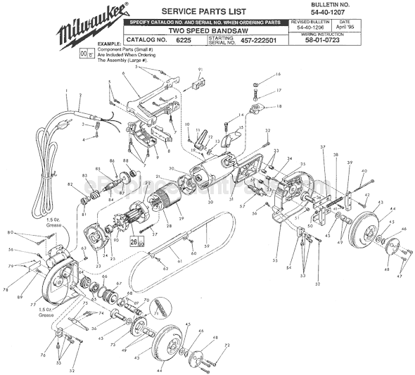 Milwaukee 6225 (SER 457-222501) Two Speed Band Saw Page A Diagram