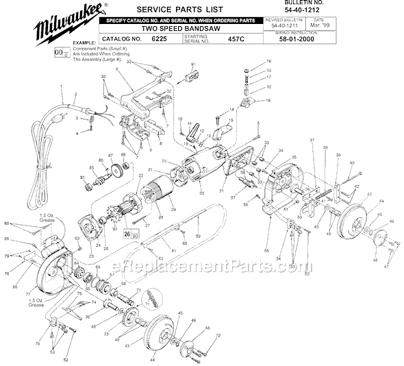 Milwaukee 6225 (SER 457C) Bandsaw Page A Diagram