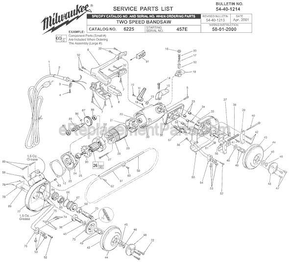 Milwaukee 6225 (SER 457E) Two Speed Band Saw Page A Diagram